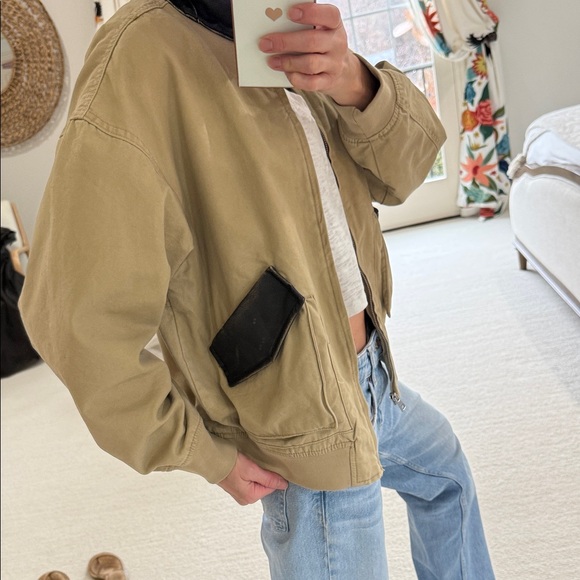 Wild Fable Khaki Work Jacket With Faux Leather Detail - Picture 2 of 8